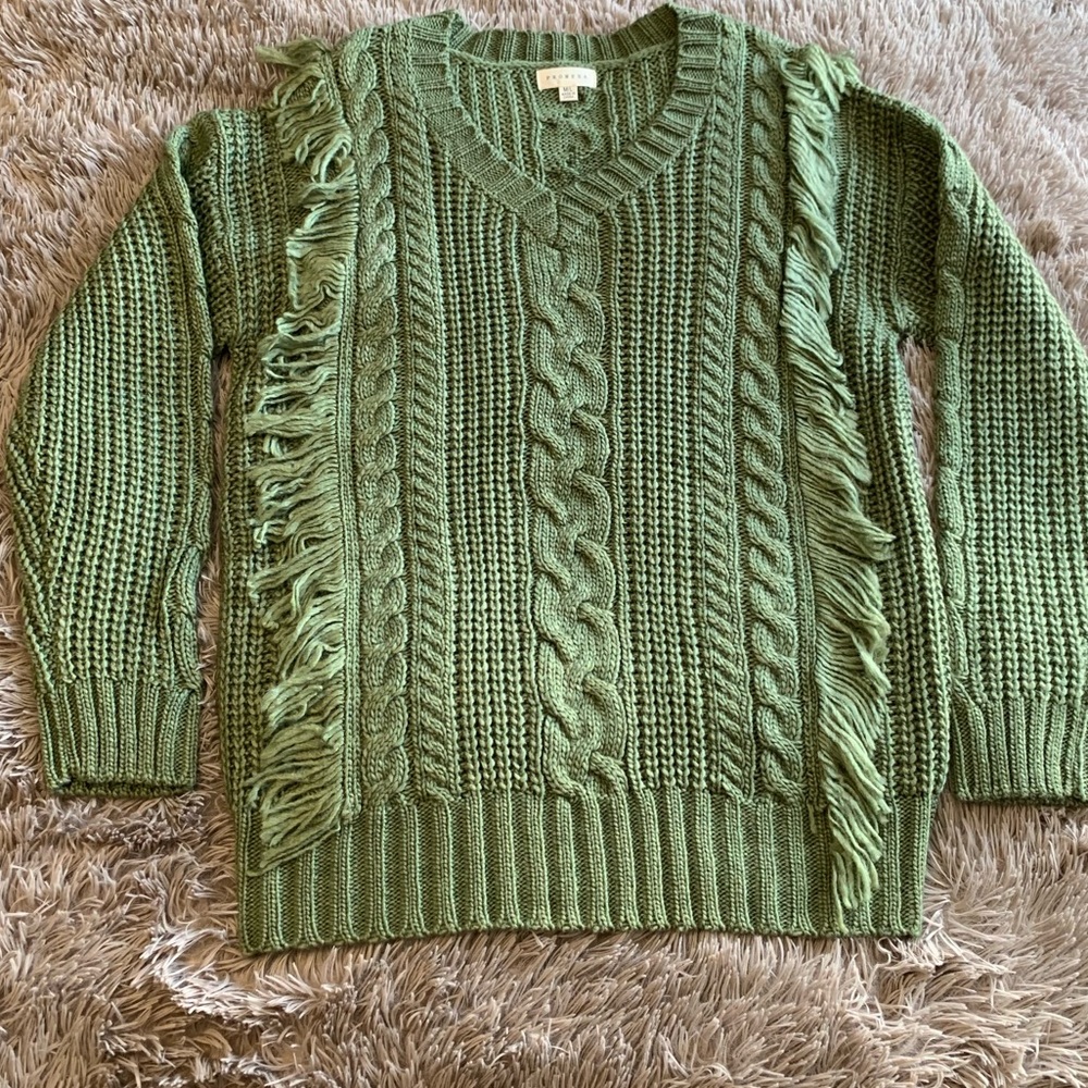 Knotted Fringe Olive Green Sweater